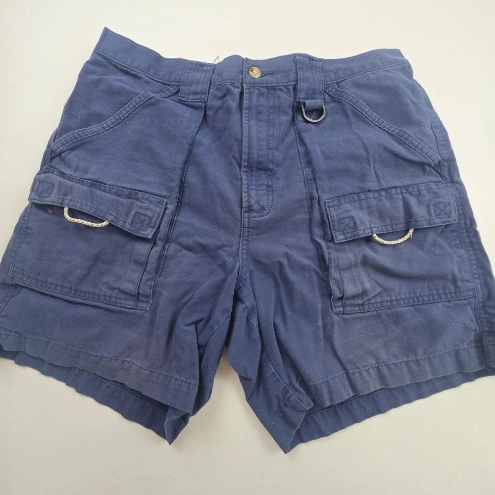 Columbia PFG Cargo Shorts Mens Medium Blue Fishing Utility Cotton 7in Inseam Vtg